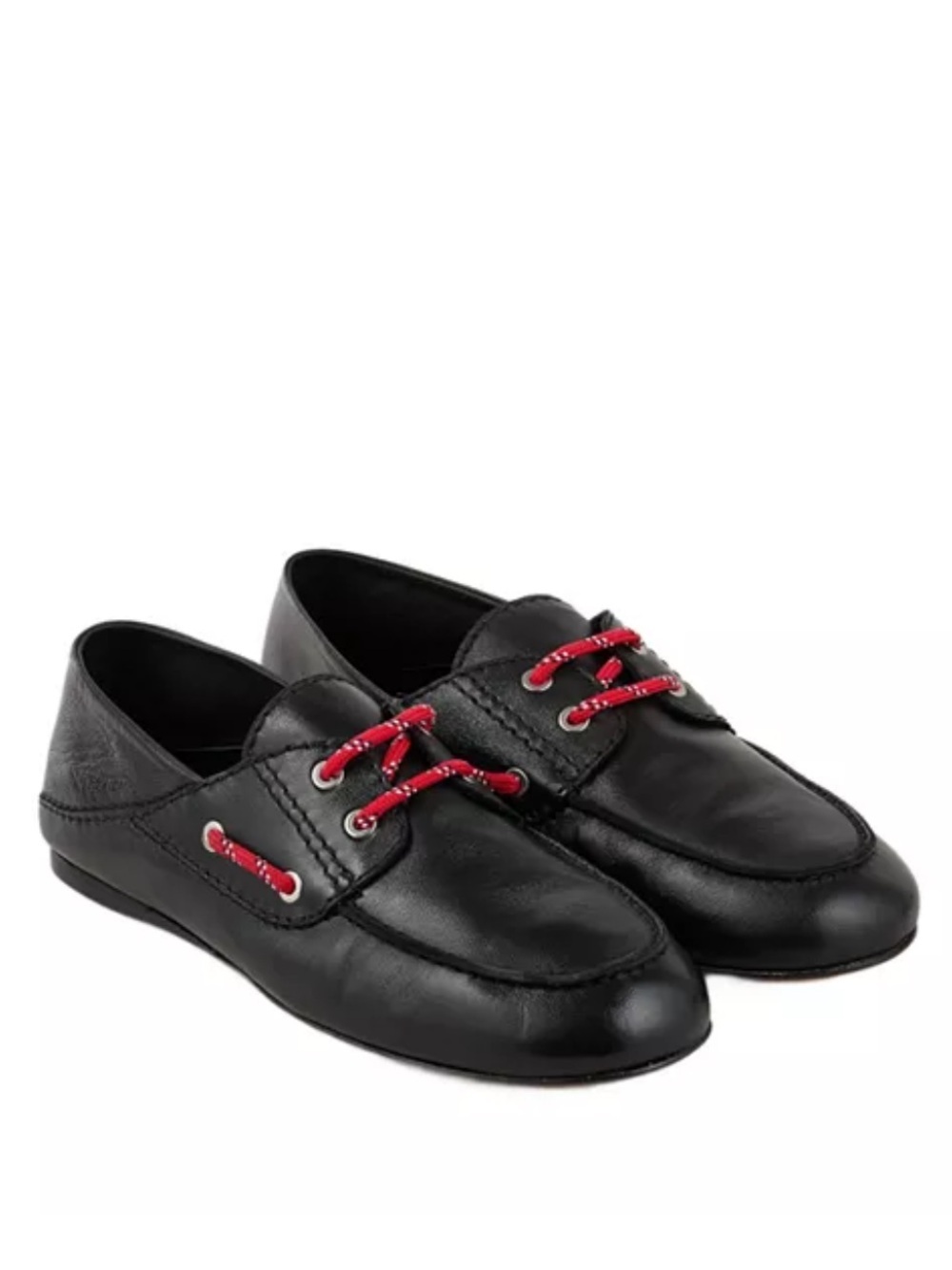 Sandro Women's Boat Shoe Loafers Black Leather Casual Red Laces 38